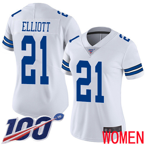 Women Dallas Cowboys Limited White Ezekiel Elliott Road #21 100th Season Vapor Untouchable NFL Jersey
